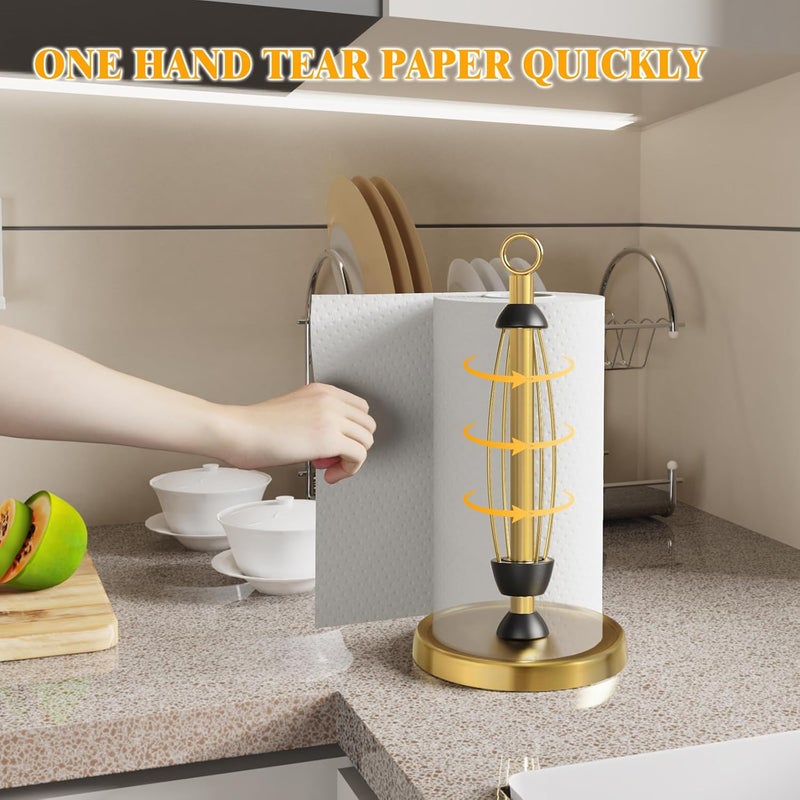 HZE Gold Paper Towel Holder Countertop, Gold Kitchen Accessories Decor, One-Handed Tear, Stainless Steel, Weighted Base, Ring Paper Towel Holder Stand with Ratchet System for Kitchen Farmhouse Essentials - Image 2